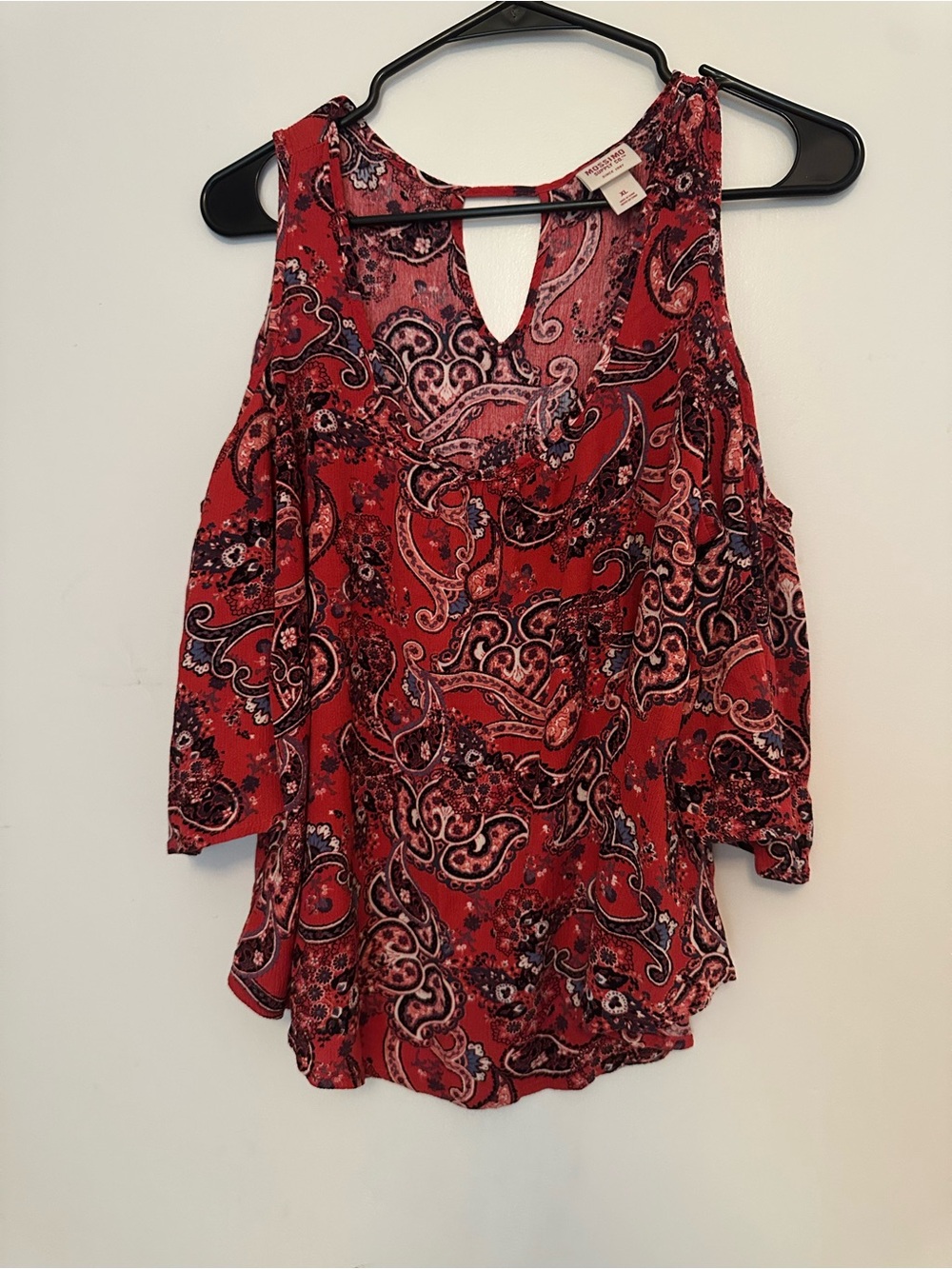 Mossimo Supply Co. Red Paisley Cold-Shoulder Blouse